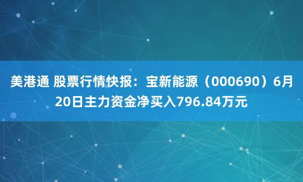 美港通 股票行情快报：宝新能源（000690）6月20日主力资金净买入796.84万元